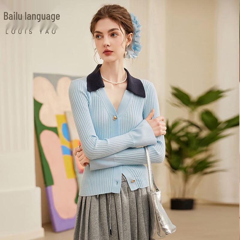 

Bailuyu Women s Slim Fit Lapel Color-Block Knit Cardigan S
