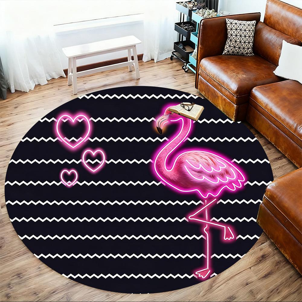 1pc Flamingo Love Round Chair Mat Office Area Rug - Non-Slip, Floor Mat for Office, Bedroom, and Indoor Decor P127260