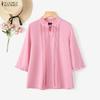 ZANZEA Women Casual Round Neck Solid Color 3/4 Sleeve Blouse