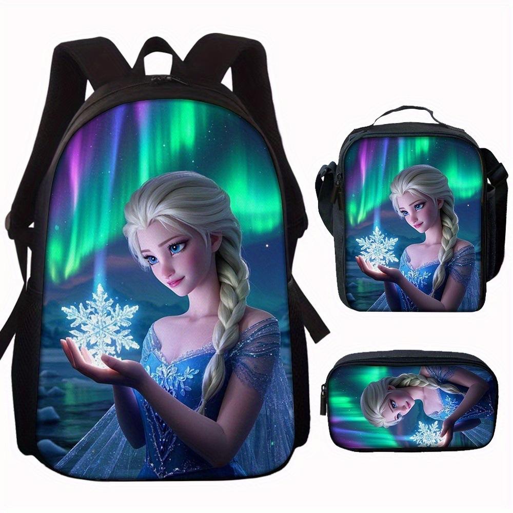 Zaino Scolastico Principessa Set da 3 Pezzi Grande Capacità Impermeabile Borsa a Spalla Astuccio Borsa a Tracolla per Bambini