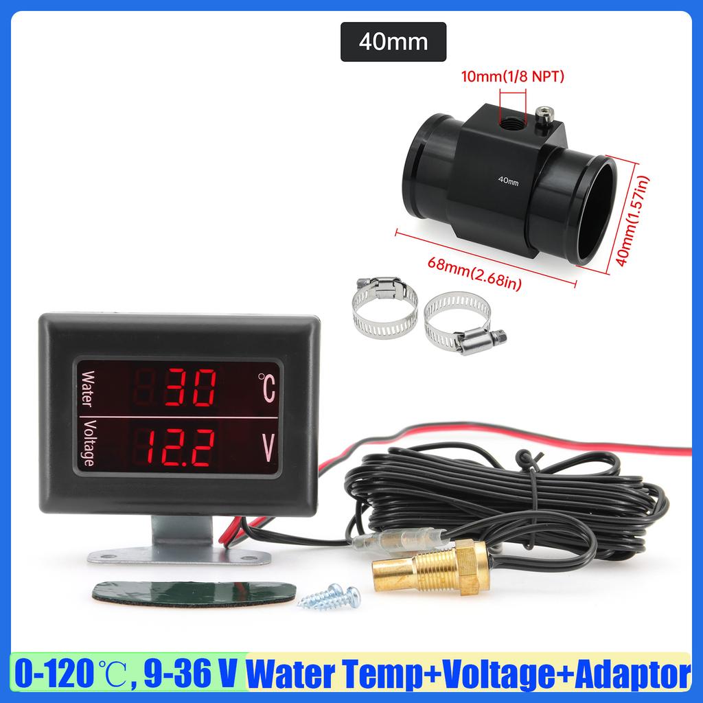 MAIMEIMI Red LED Digital 0-120℃ Water Temperature+Voltage Auto Car Mini Dual Water Temp Gauge with Sensor Adapter 26-40mm