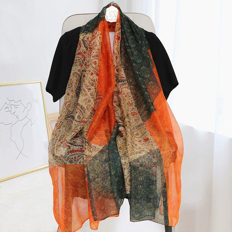 Silk Scarf Folral Women Summer Hijab Luxury Print Sunscreen Shawl Wraps Bandana Ladies Head Scarves Large Foulard Echarpe