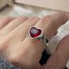 925 Sterling Silver Rings For Women Geometric Fine Jewelry Finger Adjustable Red Heart Stone Ring For Party Birthday Gift