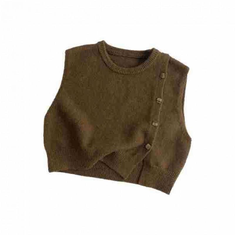 MtinyQueen Kids Knit Vest Solid Color Round Neck Sleeveless Sweater Boys Girls 80-130cm