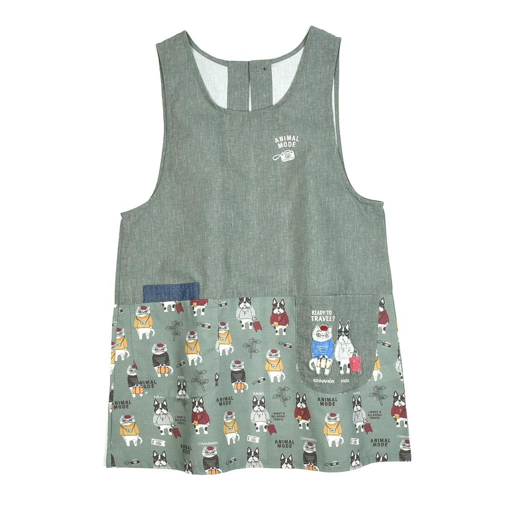 Apron Animal Mode Button Ribbon Open Apron 247538 Green [Kusuguru Japan] M-L