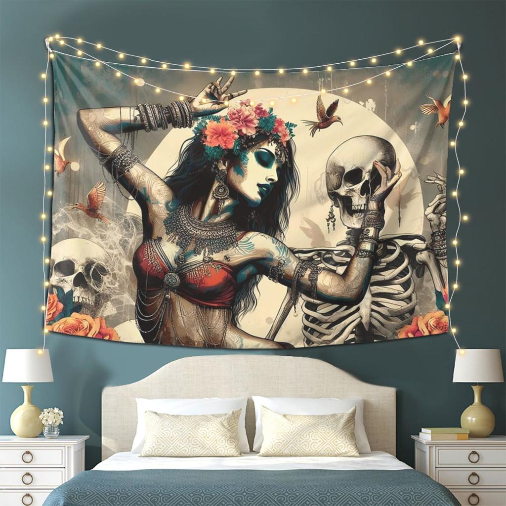 Alexander Gothic Las Elegantes Girls Day Of Dead Skull Tapestry Wall Hanging Aesthetic Home Decor Tapestries for Dorm Room
