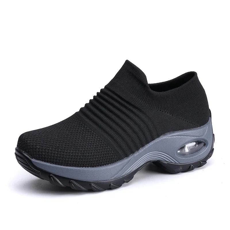 Women's Shoes Breathable Women's Sneakers Comfortable Thick Soled Tennis Sliding Sleeve Walking Shoes Anti Slip Running Shoes