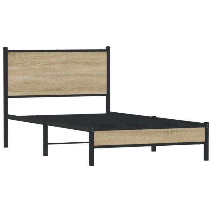 VidaXL Metal Bed Frames with Sonoma Oak Headboard 100x200 Cm, Single Bed, Bedroom Furniture, Bed 4007863