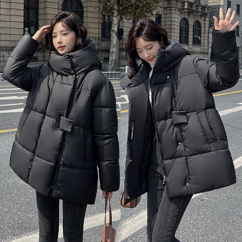 Wind Long Down Cotton Clothes Women's Winter New Fashion Thickened Hooded Warm Loose Cotton Jacket