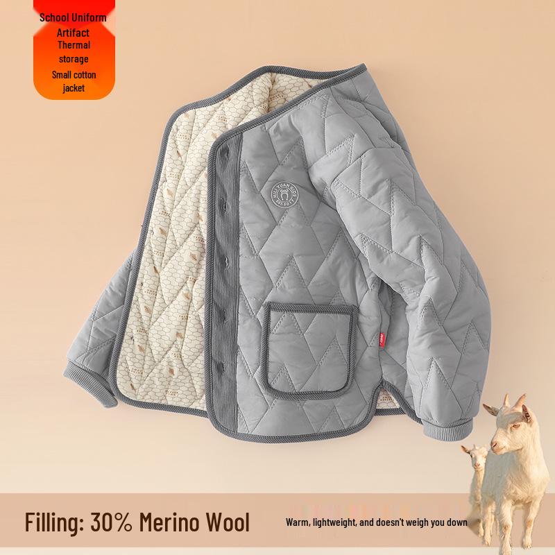 Dětská vlněná školní uniforma zimní bunda: Hřejivá, silná bavlnou vycpaná vnitřní vrstva pro základní školačky