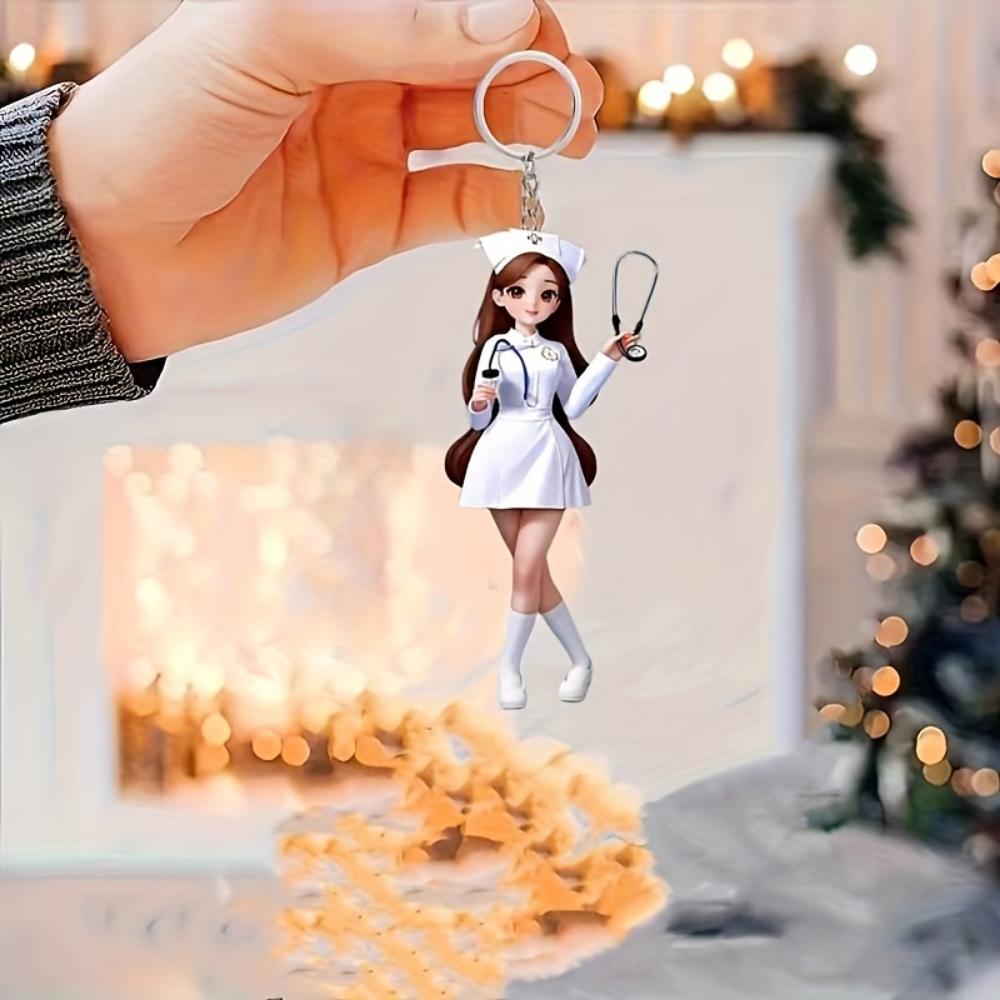 Elegant and Beautiful Acrylic Nurse Keychain - Medical Uniform Nurse Theme Keyring for Nurses Day Pendant Gift Souvenirs for Friends
