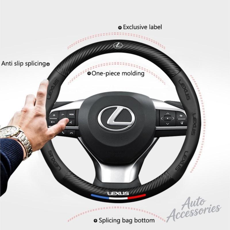 Housse de volant de voiture universelle en fibre de carbone et cuir 38 cm Antidérapante Pour Lexus ES300 RX330 RX300 GS300 IS250 IS200 NX RX LX GX