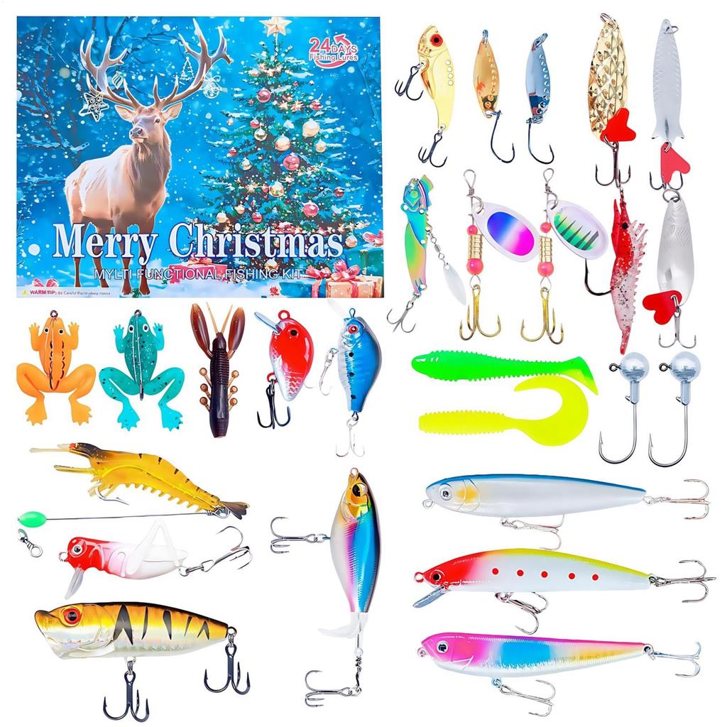 2025 Fishing Lure Countdown Advent Calendar 24 Days Christmas Countdown Calendar Fishing Tackle Lures Theme Christmas Gifts