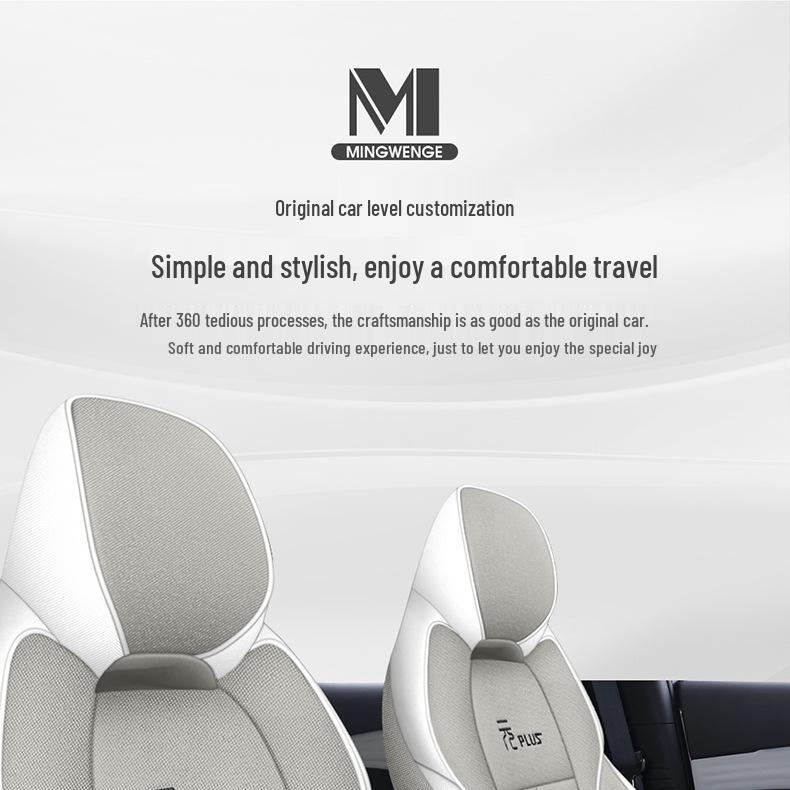 BYD Yuan PLUS Linen Cartoon Car Seat Cushion – Breathable, Full Wrap, Four Seasons Universal Cover.