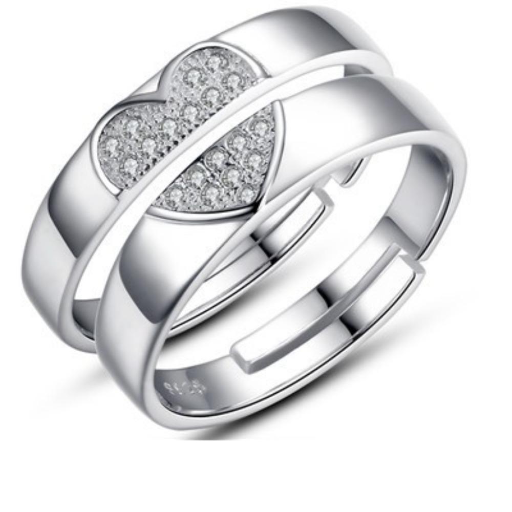 

Elegant Silver Plated Open Ring for Women with Zircon Wedding Engagement Couple Rings Adjustable Size couple