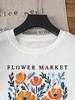 Gelbe Blumen Markt Kalifornien Druck T-Shirt Frau Weiches Baumwoll-Tee Top O-Ausschnitt Lässiges T-Shirt Rundhals Sport Kurzarm