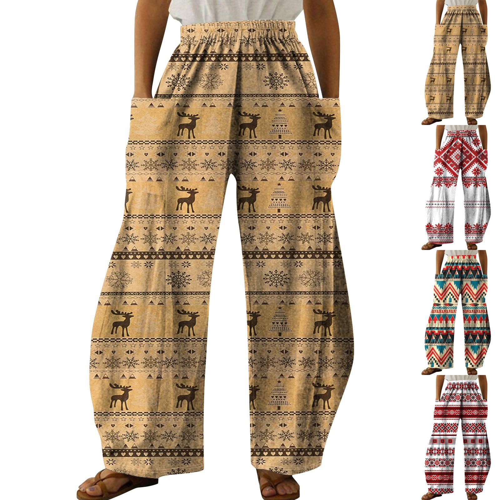 

Женская мода Винтажный принт повседневные свободные брюки плюс размер свободные брюки