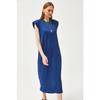 Women's Navy Blue Shoulder Padded Crystal Dress Elb-19002086