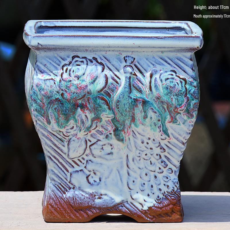 Handmade Terracotta Succulent Pot, Large Square with Gloss Glaze and Breathable Design.