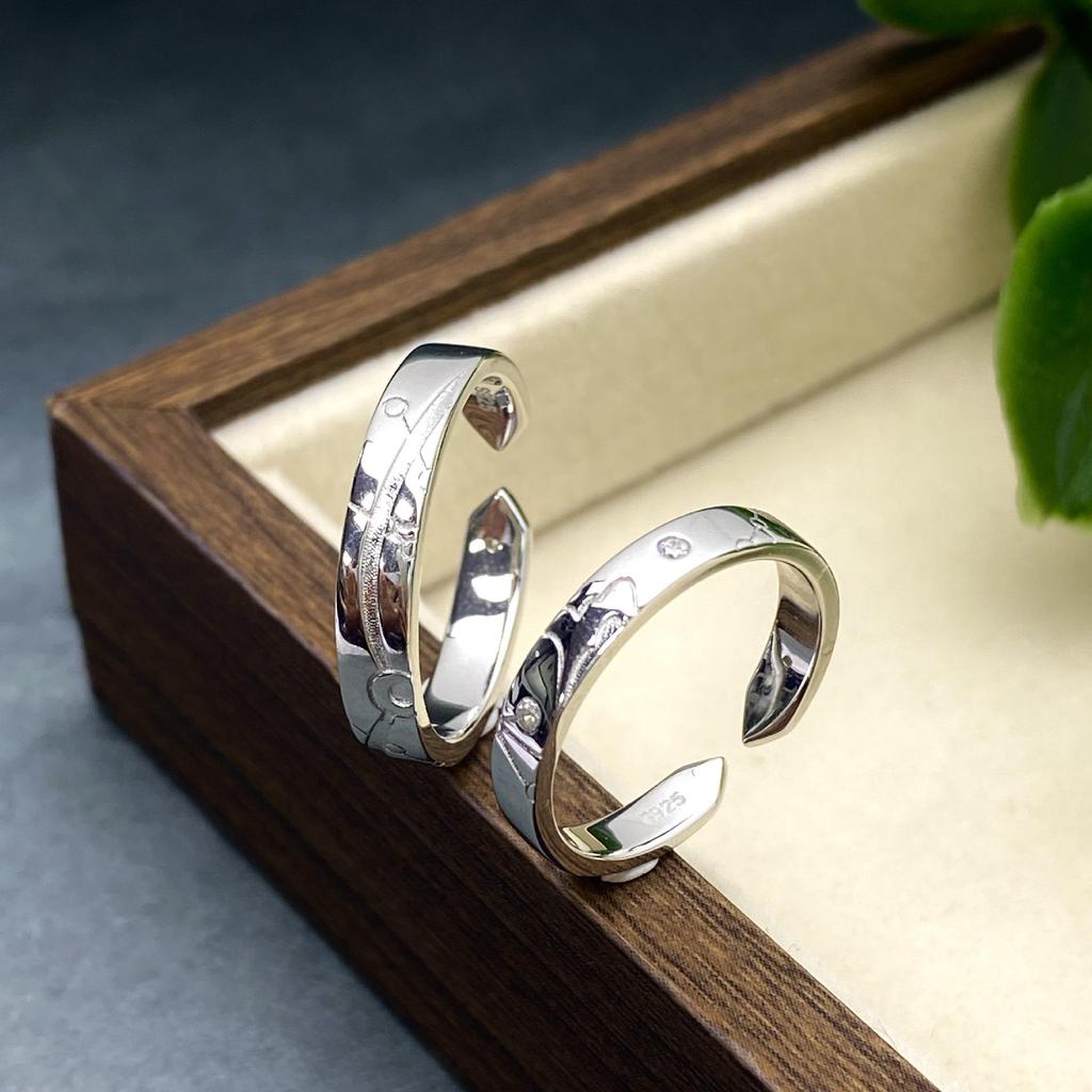 S925 Sterling Silver Star & Moon Couple Rings, Stylish Unisex Design, Perfect for Qixi Festival or Valentine's Day Gift