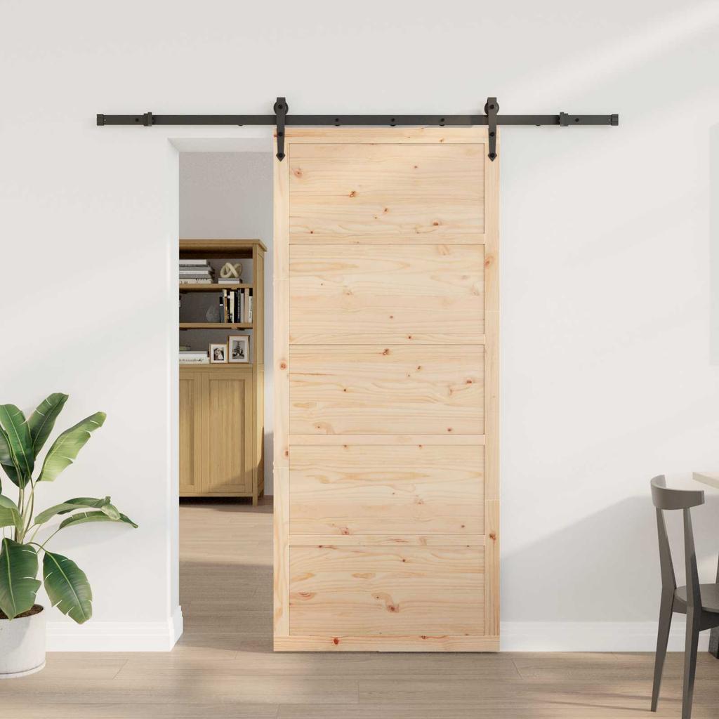 Sliding Barn Door Natural 100 X 208 Cm Solid Pine Wood