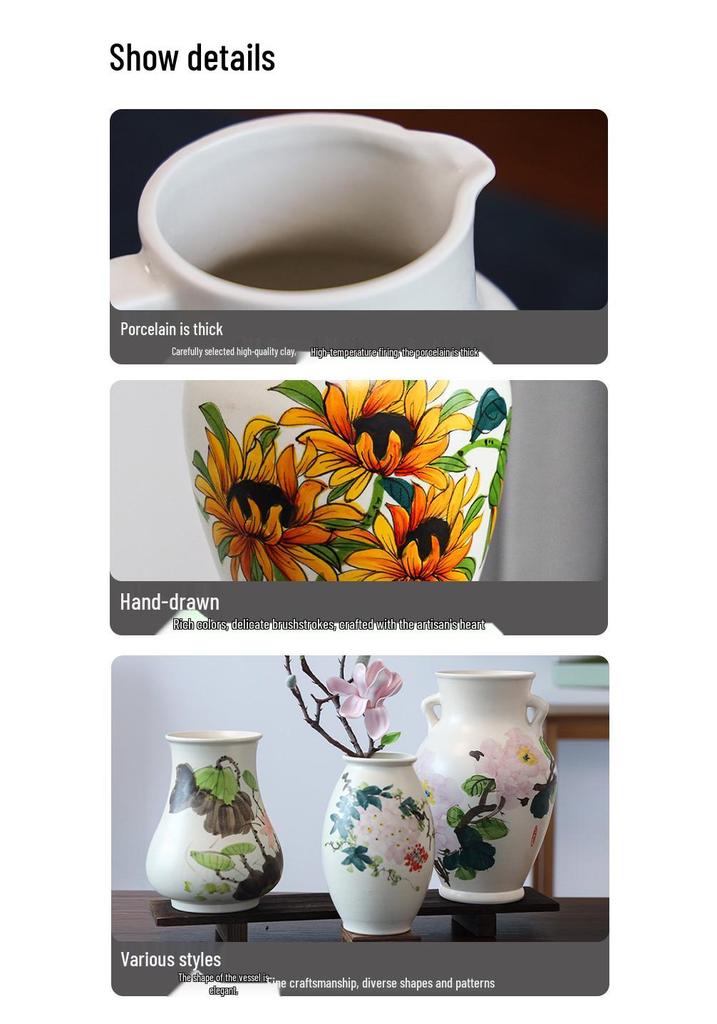 Hand-painted Peony Ceramic Vase for Hydroponic Flower Arrangement