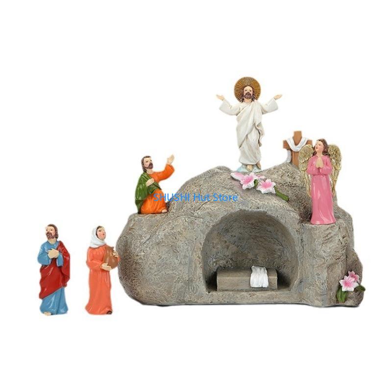 Resurrection Easters Tomb Scene Figurines Set for Seasonal Tabletop Decorations D57B