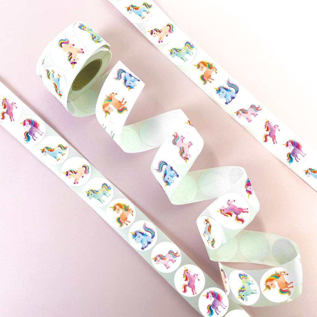 500 Sheets/Roll Cute Unicorn Roll Sticker 6 Patterns Circular Children'S Cartoon Polka Dot Sticker