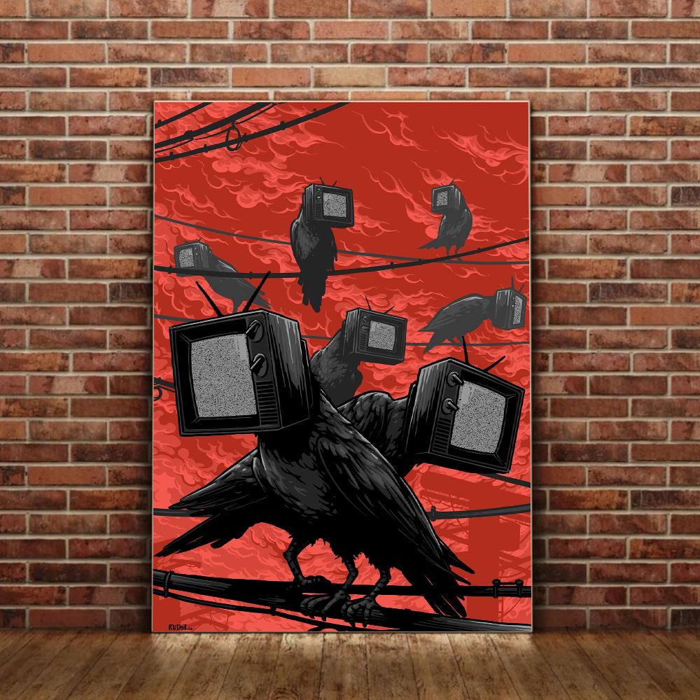 

Terror Crow TV Head Vision художественные принты современные абстрактные постеры с существами мультфильмы животные холст живопись настенные панно домашний декор