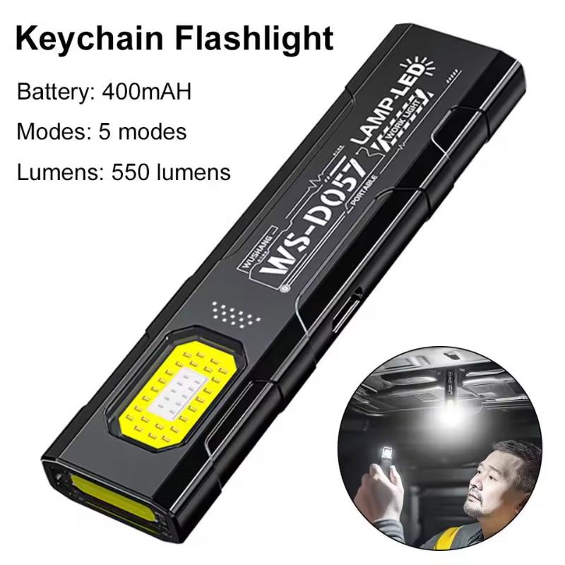 Led Keychain Flashlight Rechargeable 550Lm Portable Mini Torch Pocket Lantern Flood Work Light With Magnet For Emergency