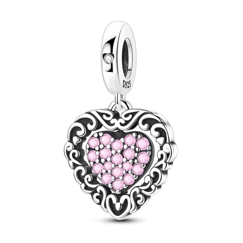 925 Silver Charm Beads Love Heart Charms Pendant Fit Bracelet DIY Women Valentine's Day Jewelry Gift