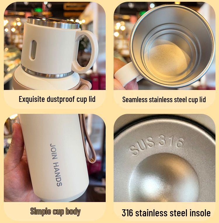 2025 Women's High-Value Insulated Travel Cup with Tea & Water Separation, Small Bowl Lid, Portable Large Capacity