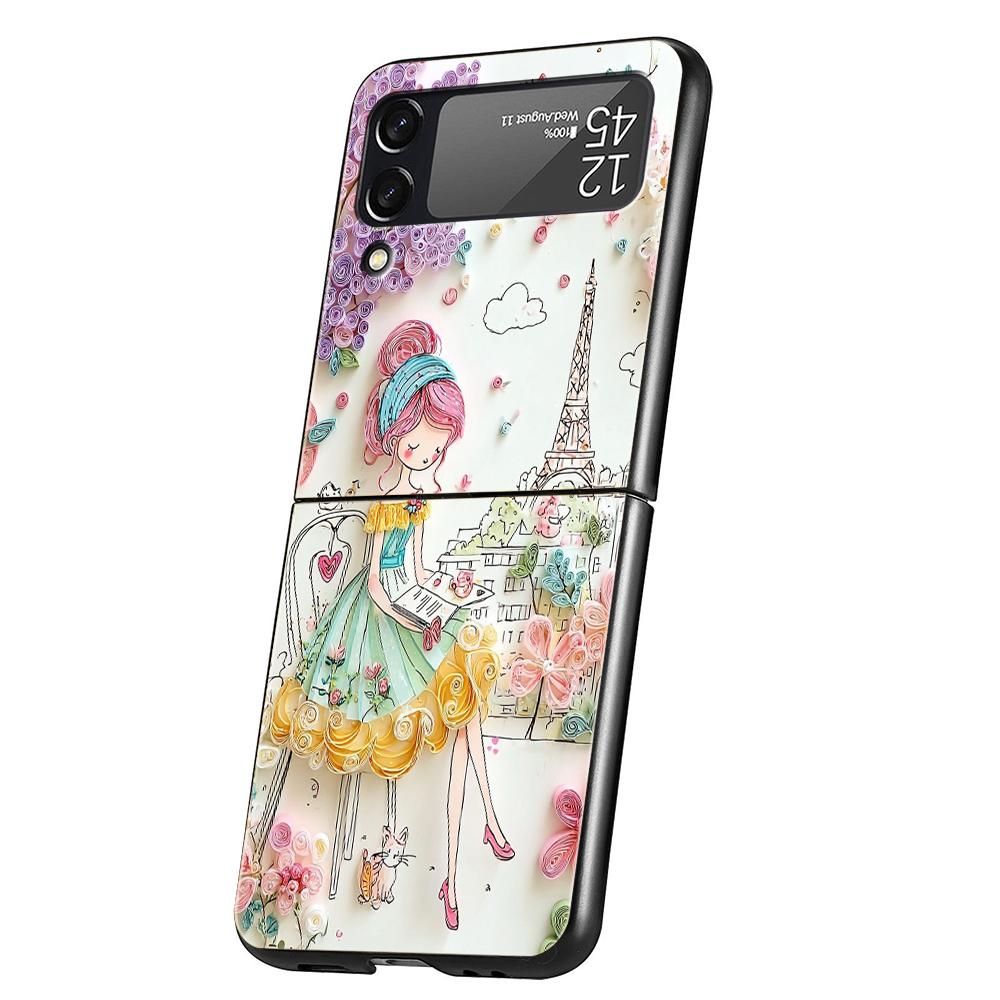 Hard PC Phone Case For Samsung Galaxy Z Flip 7 6 5 4 Black Cover For Galaxy Z Flip 3 Foldable Shockproof Capas Cartoon Girl Bags