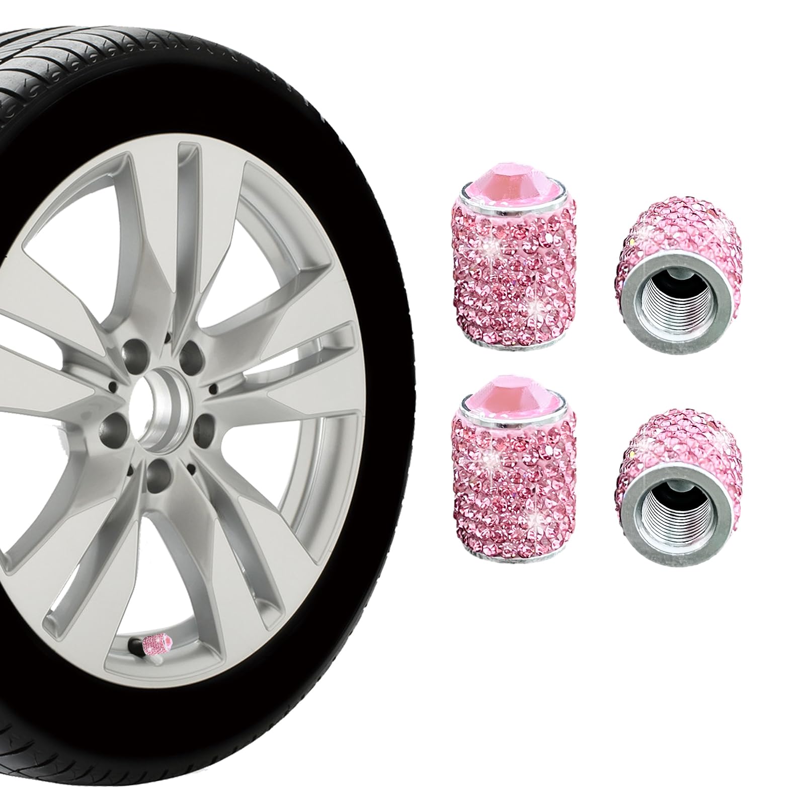 

Ziciner 4pcs Bling Tire Stem Valve Caps Crystal Dustproof Handmade Rhinestone Auto Stem Air рожевий