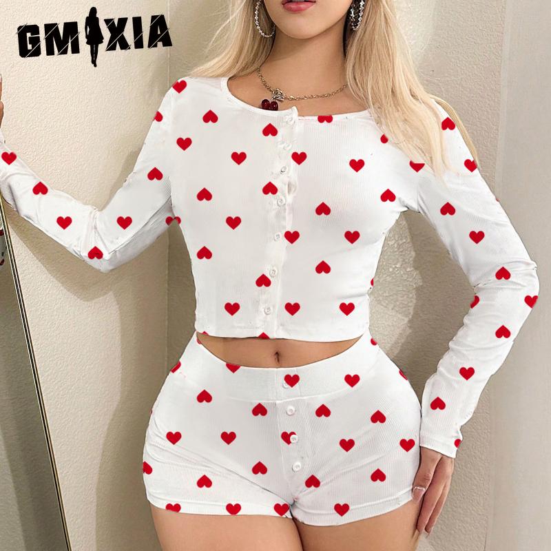 

GMXIA Женская домашняя одежда Сексуальный повседневный модный кардиган на пуговицах с длинным рукавом и шортами Пижама из двух частей XL