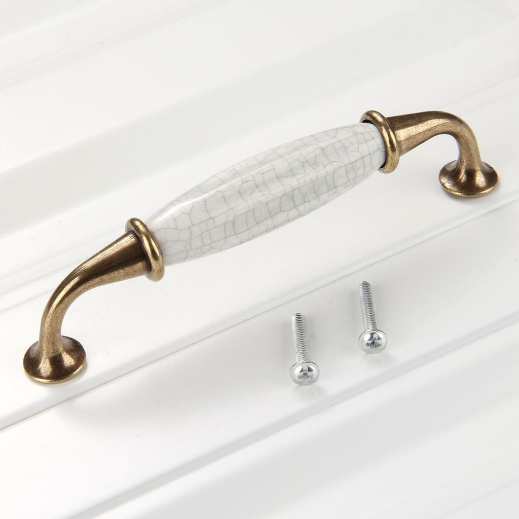 1Pc White Ceramic Door Furniture Handles with Screw European Antique Drawer Pulls Kitchen Cabinet Knobs and Handles Home Decor