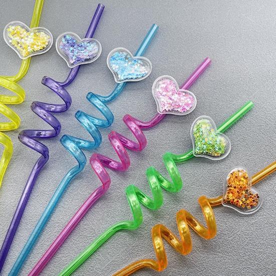 Yousheng 6stk tegneseriedyr paljettsugerør Katt kjærlighetskrone Kanin Fruktformede dekorasjoner Plastspiralsugerør for barn Festutstyr Dekorasjoner