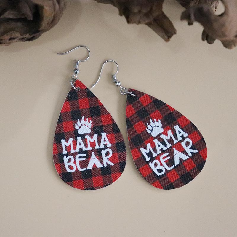 European & American Christmas Series: Bear Paw Leather Plaid Letter Earrings