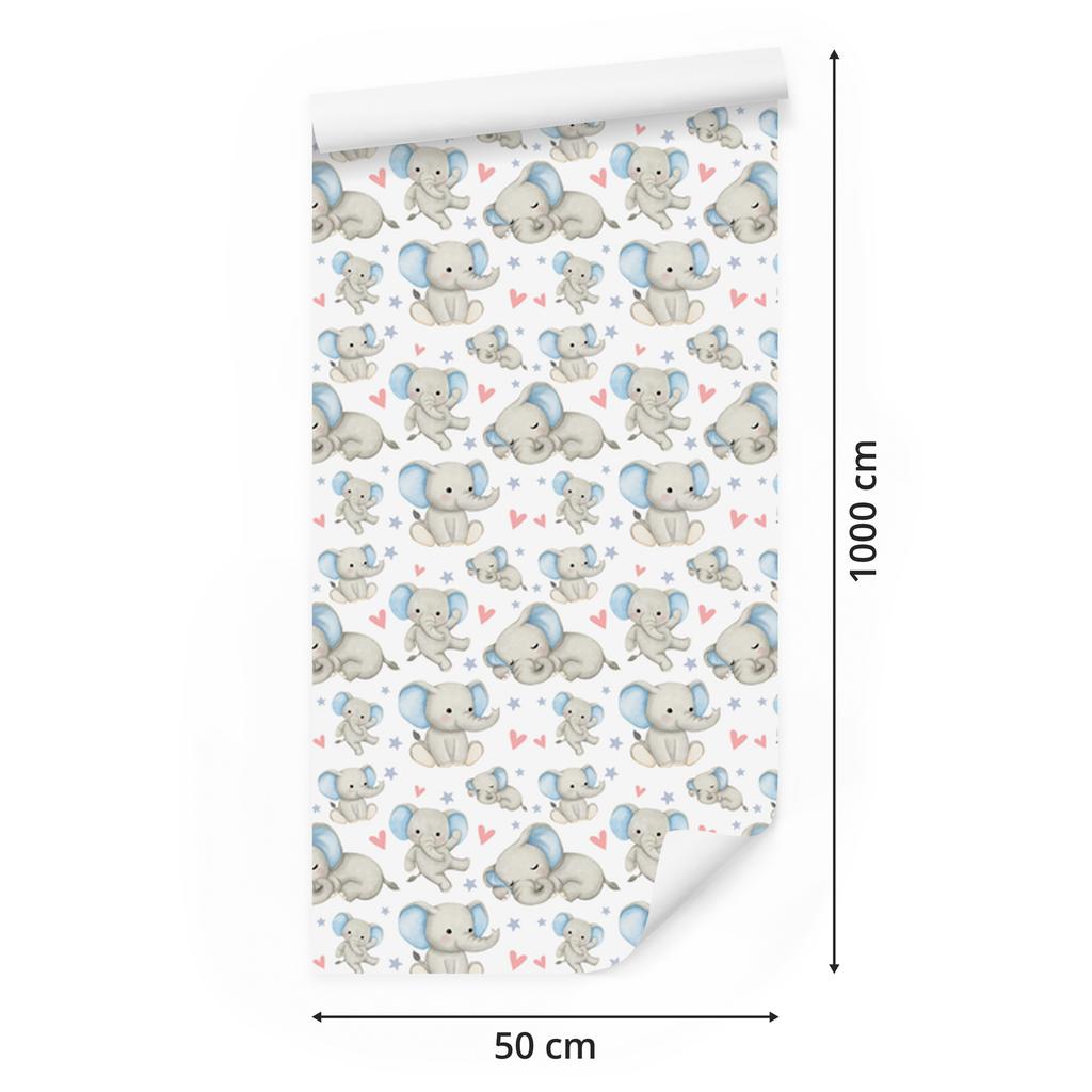 Elephant Wallpaper White, Light Gray and Azure for Living Room and Bedroom 50x1000