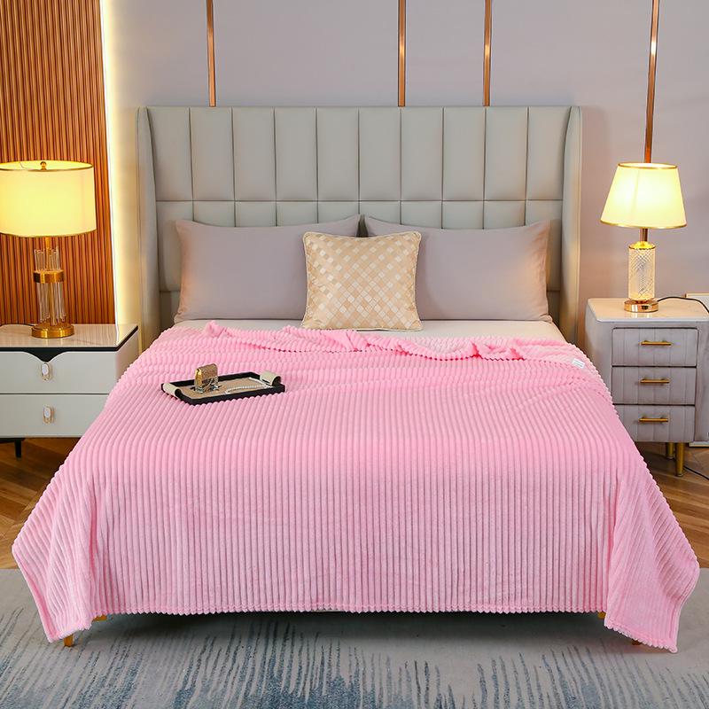 Striped Coral Fleece Flannel Blanket - Air Conditioning Nap Blanket, Solid Color, Ideal Office Gift