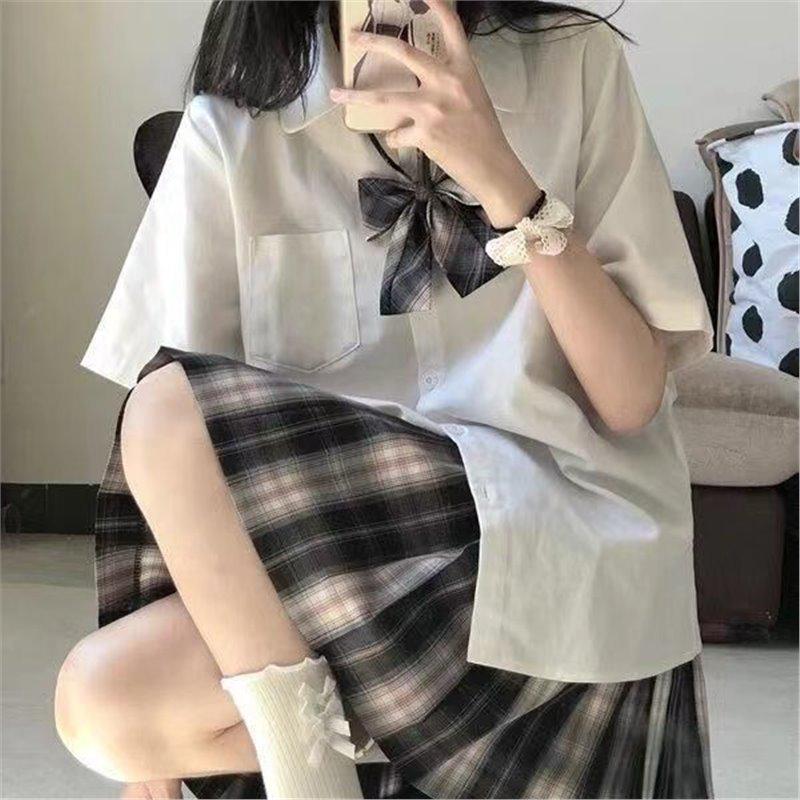

Женская летняя японская школьная форма JK: Милый комплект из двух предметов: белая рубашка с коротким рукавом и юбка M