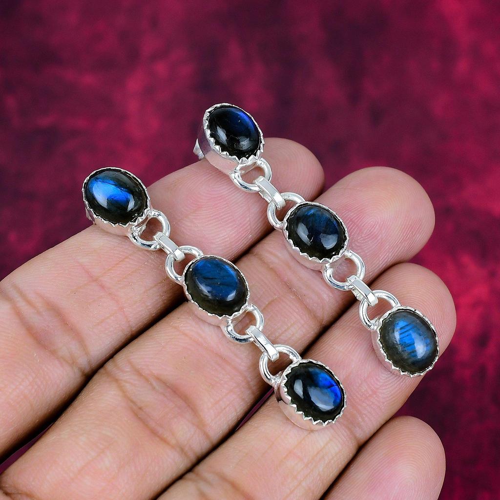 Labradorite 925 Solid Sterling Silver Earrings, Handmade Gemstone Earrings Jewelry, Gifts For Wife Brand New Earrings