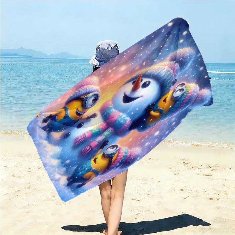 1Pc Winter Snowman Adventure Beach Towel Microfiber Beach Towel Thin Absorbent For Beach Swimming Yoga Bath Sports