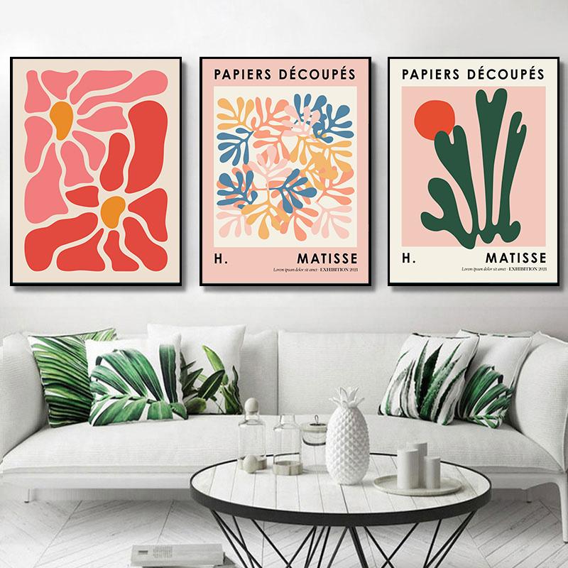 Bohemian Abstract Matisse Beige White Line Wall Art Poster Minimalist Canvas Paintings Print Picture for Living Room Interior Home
