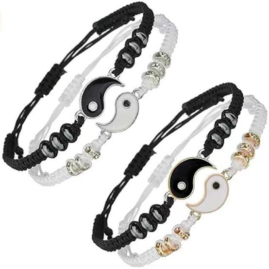 2-4Pcs Yin Yang Tai Chi Beads Infinity Braided String Rope Bracelets Handmade Waterproof Adjustable Cord Strand Bracelet for Men Women Friend Couple