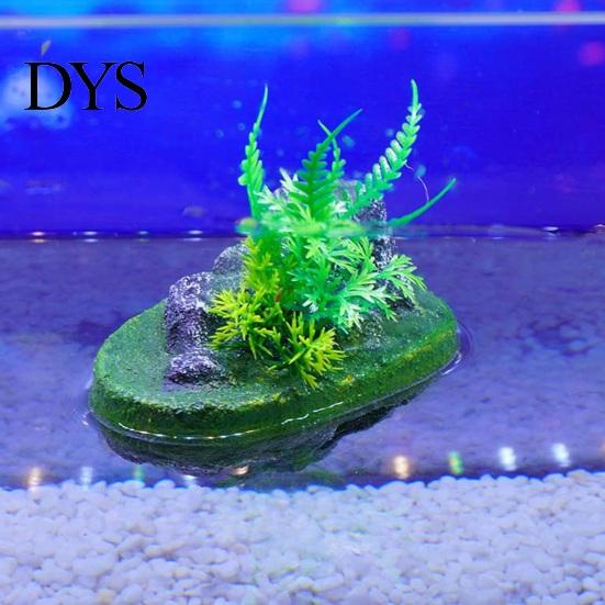 Safe PVC Resin Ornament Floating Rock Aquarium Decoration, Realistic Moss with Shrimp Resting Shelter Cave, Fish Tank Hideout for Betta Guppy