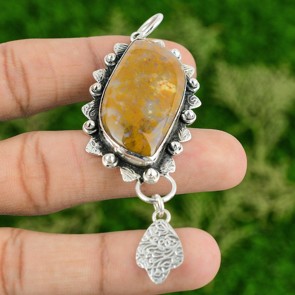 Daughters Day Sale Polka Dot Agate Gemstone 925 Silver Wife Boho Pendant Jewelry