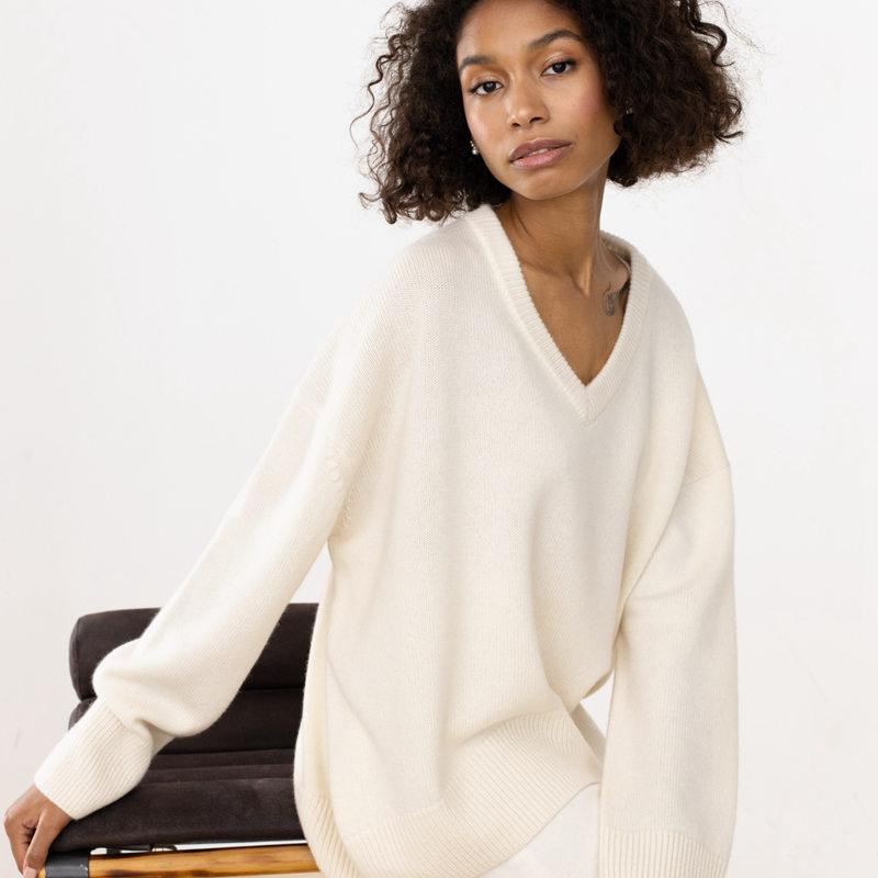 Women Autumn Winter Knitted Tops For Ladies V Neck Long Sleeve Loose Solid Color Causal Sweater