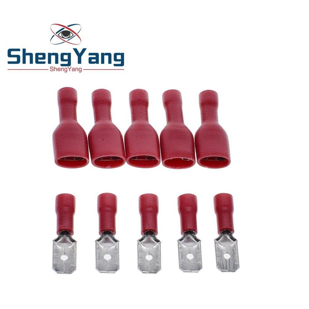 TZT 50pairs 6.3mm 16-14AWG Female Male Connector Insulated Crimp Blue Red Terminal-block FDFD2-250 MDD2-250 Electronic Component
