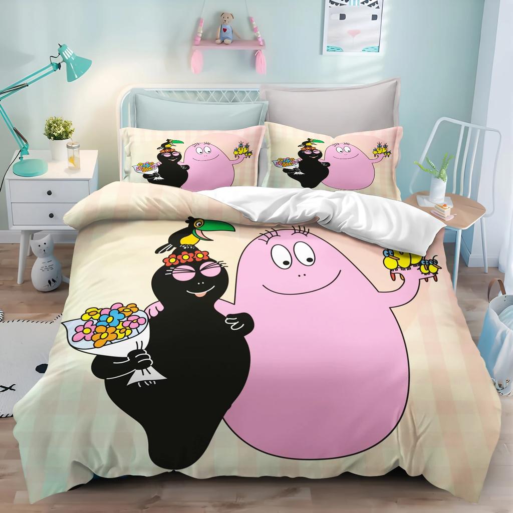 Kreskówka Barbapapa Poszwa na kołdrę Anime Druk 3D Słodki Zestaw do sypialni dziecięcej Poliester Prezent dla dorosłych 2/3 szt. Pościel